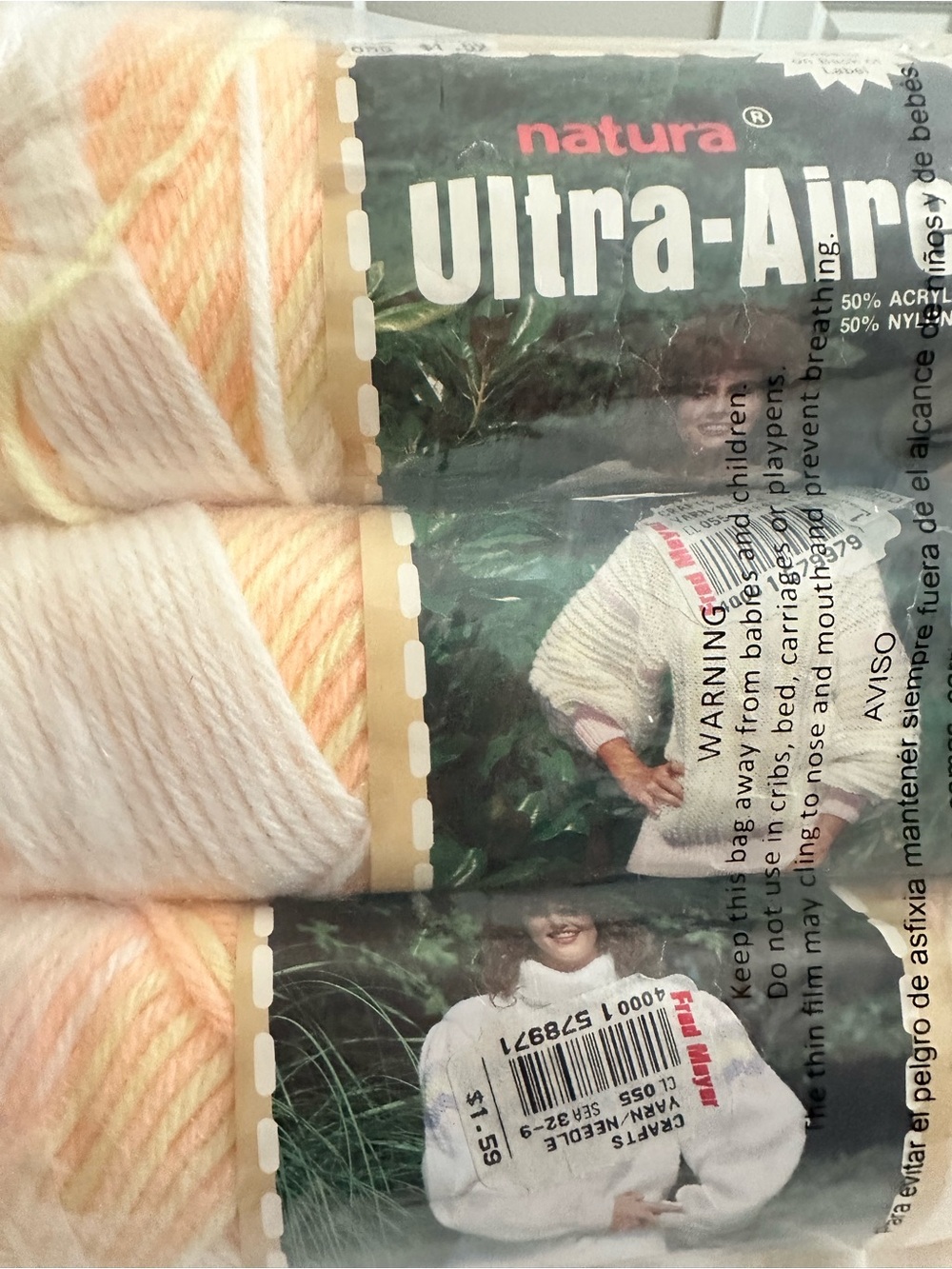 Vintage Natura Ultra-Aire Yarn Peachy Banana Ombré 230 Lot of 3 Mixed Dye Lots